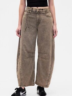 GAP Horseshoe High Rise UltraSoft Denim Jeans 30 10R Mojave Barrel Pant Utility